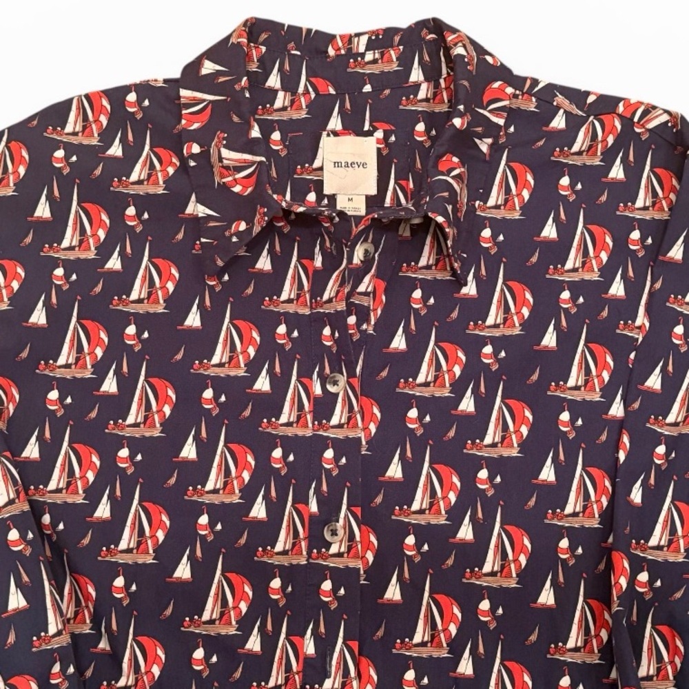 Anthropologie Maeve The Bettina Tiered Midi Dress Sailboat Print Size S - Picture 7 of 13